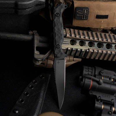 Toor Darter Fixed Blade Knife 4.25" CPM-S35VN Black Etched Double Edge Sawback Shadow Black G10 Handles (USA) - NORTH RIVER OUTDOORS