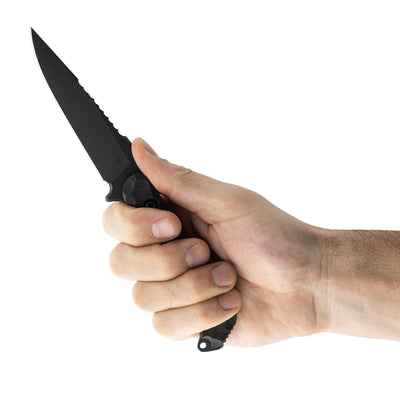 Toor Darter Fixed Blade Knife 4.25" CPM-S35VN Black Etched Double Edge Sawback Shadow Black G10 Handles (USA) - NORTH RIVER OUTDOORS