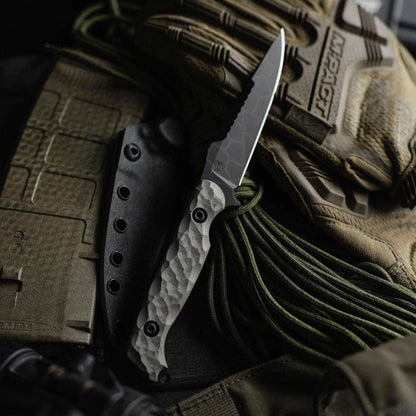 Toor Darter Fixed Blade Knife 4.25" CPM-S35VN Black Etched Double Edge Sawback Vapor Grey G10 (USA) - NORTH RIVER OUTDOORS