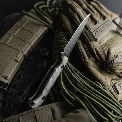 Toor Darter Fixed Blade Knife 4.25" CPM-S35VN Black Etched Double Edge Sawback Vapor Grey G10 (USA) - NORTH RIVER OUTDOORS