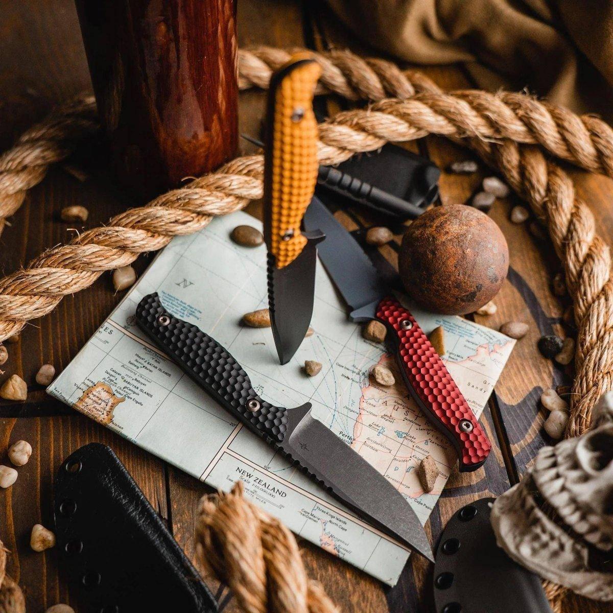 Toor Mutiny Fixed Blade Knife 4" CPM-154 Black Drop Point Gold Aluminum Handles (USA) - NORTH RIVER OUTDOORS