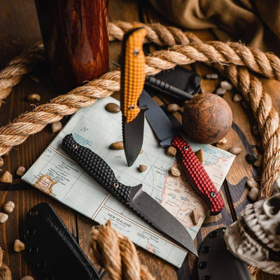 Toor Mutiny Fixed Blade Knife 4" CPM-154 Black Drop Point Gold Aluminum Handles (USA) - NORTH RIVER OUTDOORS