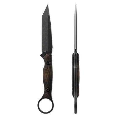 Toor Serpent Outlaw Fixed Blade Knife 3.75" CPM-3V Black Oxide Tanto Ebony Wood Handles with Pinky Ring (USA) - NORTH RIVER OUTDOORS
