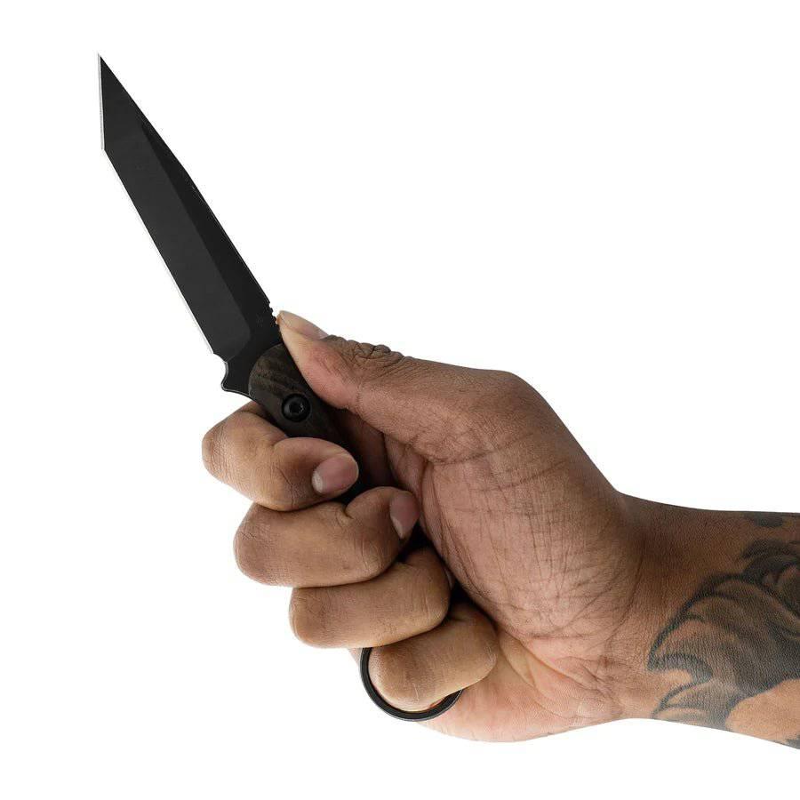 Toor Serpent Outlaw Fixed Blade Knife 3.75" CPM-3V Black Oxide Tanto Ebony Wood Handles with Pinky Ring (USA) - NORTH RIVER OUTDOORS