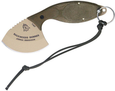 TOPS Backwoods Skinner SKIN-01 Fixed 3" Coyote Tan Blade Gut Hook OD Green Micarta Handles - NORTH RIVER OUTDOORS