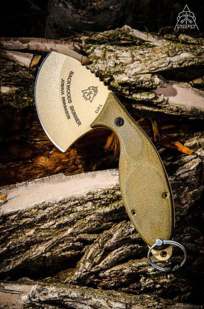 TOPS Backwoods Skinner SKIN-01 Fixed 3" Coyote Tan Blade Gut Hook OD Green Micarta Handles - NORTH RIVER OUTDOORS