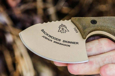 TOPS Backwoods Skinner SKIN-01 Fixed 3" Coyote Tan Blade Gut Hook OD Green Micarta Handles - NORTH RIVER OUTDOORS