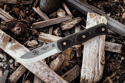 TOPS Knives D Fly 4.5 Fixed 4.5" 1095 Carbon Blade Black Micarta Handles Leather Sheath - NORTH RIVER OUTDOORS