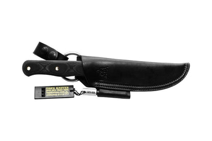 TOPS Knives D Fly 4.5 Fixed 4.5" 1095 Carbon Blade Black Micarta Handles Leather Sheath - NORTH RIVER OUTDOORS