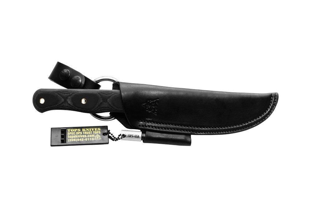 TOPS Knives D Fly 4.5 Fixed 4.5" 1095 Carbon Blade Black Micarta Handles Leather Sheath - NORTH RIVER OUTDOORS