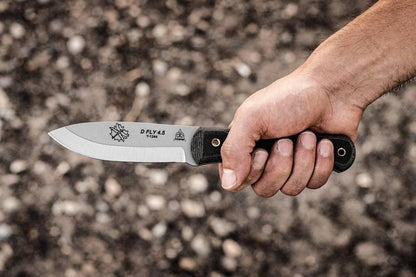 TOPS Knives D Fly 4.5 Fixed 4.5" 1095 Carbon Blade Black Micarta Handles Leather Sheath - NORTH RIVER OUTDOORS