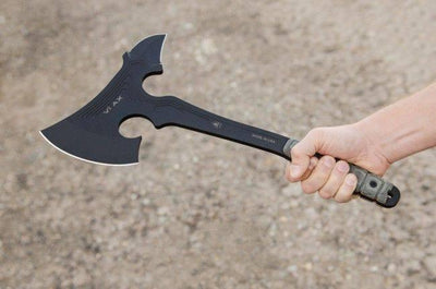 TOPS VI AX-01 Viking Axe Black Linen Micarta Handles Black Leather Sheath (USA) - NORTH RIVER OUTDOORS
