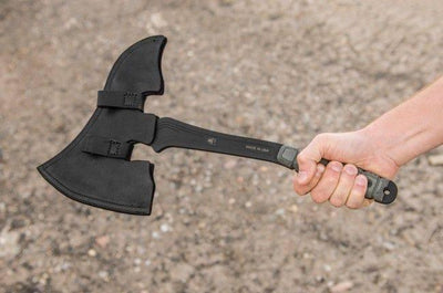 TOPS VI AX-01 Viking Axe Black Linen Micarta Handles Black Leather Sheath (USA) - NORTH RIVER OUTDOORS