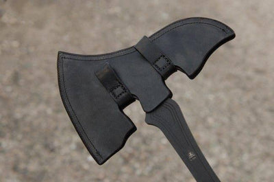 TOPS VI AX-01 Viking Axe Black Linen Micarta Handles Black Leather Sheath (USA) - NORTH RIVER OUTDOORS