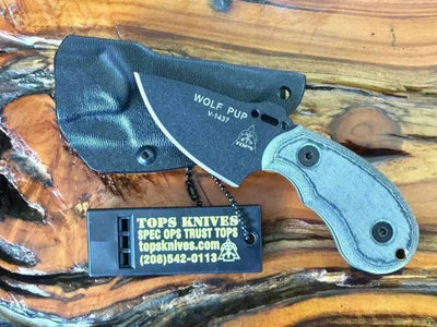TOPS Wolf Pup Black 1095 Carbon Blade Linen Micarta Handles - NORTH RIVER OUTDOORS
