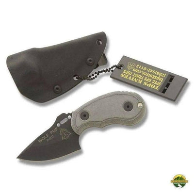TOPS Wolf Pup Black 1095 Carbon Blade Linen Micarta Handles - NORTH RIVER OUTDOORS