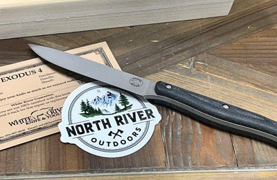 White River Exodus 4 Fixed Blade Knife 3.88" S35VN Stonewashed Black Canvas Micarta (USA) - NORTH RIVER OUTDOORS