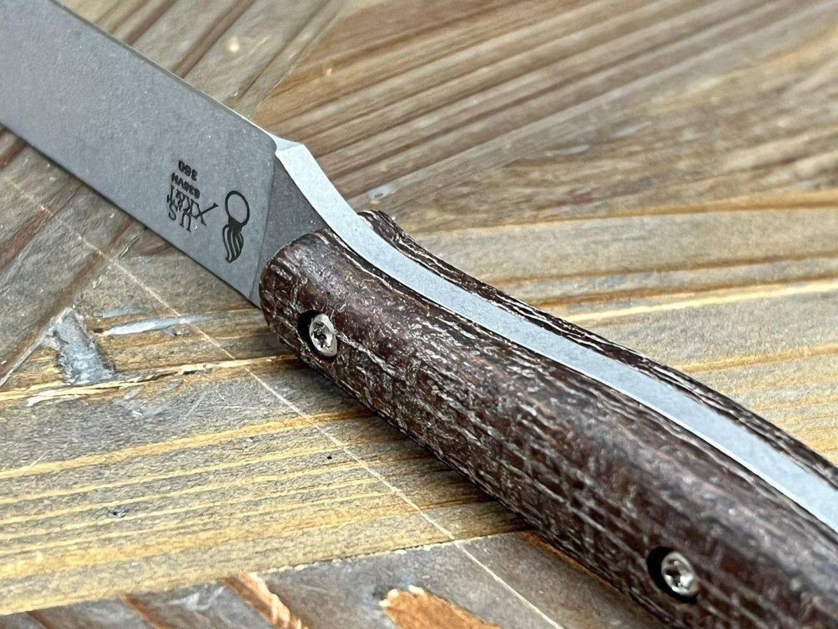 White River Exodus 4 Fixed Blade Knife 3.88" S35VN Stonewashed Natural Burlap Micarta (USA) - NORTH RIVER OUTDOORS