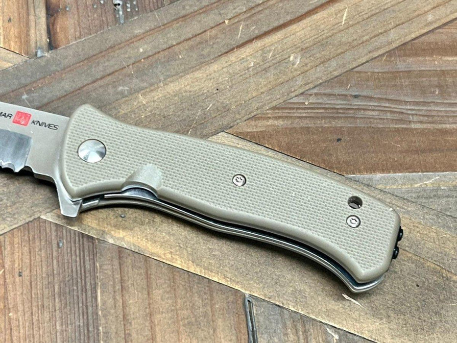 Al Mar Mini SERE 2020 Assisted Flipper Knife 3" 8Cr13MoV Satin Combo Talon Drop Point, Coyote Tan Handles from NORTH RIVER OUTDOORS