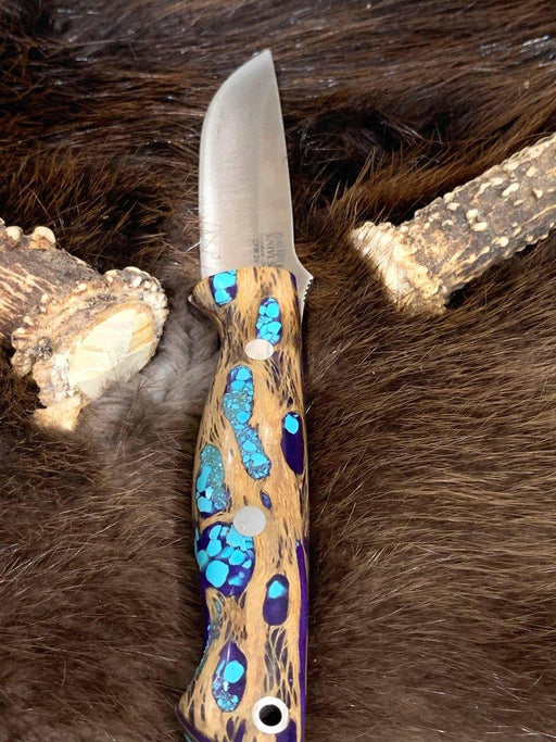 Bark River Gunny CPM 3V Knife Purple Cholla Cactus Handles with Turquoise - NORTH RIVER OUTDOORS