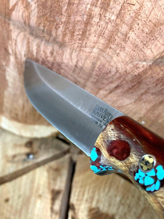 Bark River Gunny CPM 3V Knife - Red Cholla Cactus with Turquoise - Gray Liners - Rampless from NORTH RIVER OUTDOORS