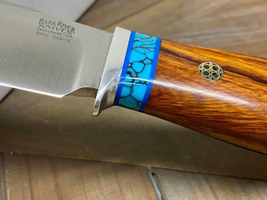 Bark River Matterhorn Fixed Blade CPM-S45VN Desert Ironwood Turquoise Spacer Mosaic Pins from NORTH RIVER OUTDOORS