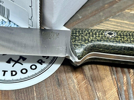 Bark River Mini Kephart Knife 3V Evergreen Burlap Handles White Liners Mosaic Pins (USA) from NORTH RIVER OUTDOORS