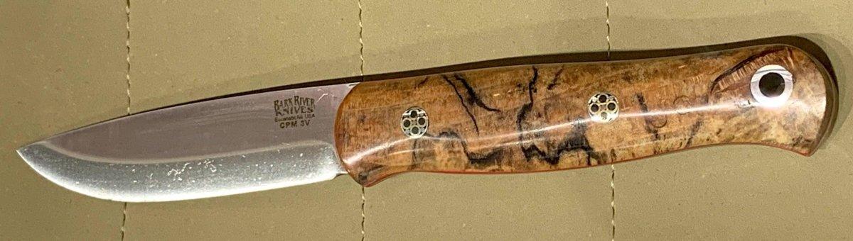 Bark River Ultralite Bushcrafter CPM 3V Spalted Maple Burl - Red Liners - Mosaic Pins from NORTH RIVER OUTDOORS