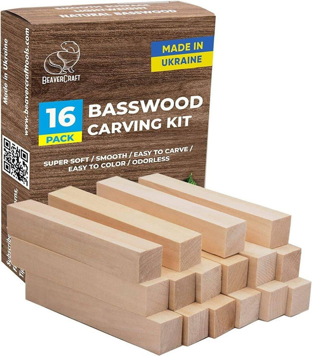 BeaverCraft 16 pcs Basswood Carving Blocks Wood Whittling Kit for Beginners from NORTH RIVER OUTDOORS