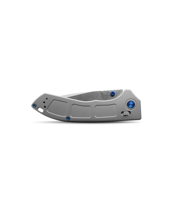 Benchmade 748 Narrows Axis Folding Knife 3.43" M390 Satin Drop Point Titanium Blue Accents from NORTH RIVER OUTDOORS