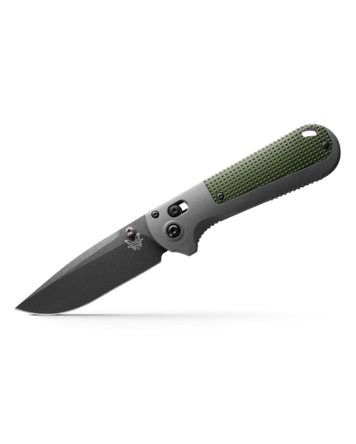 Benchmade Redoubt 430BK Folding Knife 3.55" CPM-D2 Graphite Black Plain Blade, Gray and Green Grivory Handles from NORTH RIVER OUTDOORS