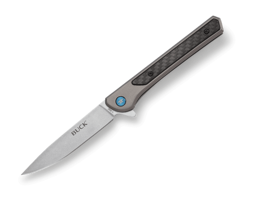 Buck Cavalier Ball Bearing Flipper Knife 3.6" Stonewashed 0264GYS Carbon Fiber Inlay from NORTH RIVER OUTDOORS