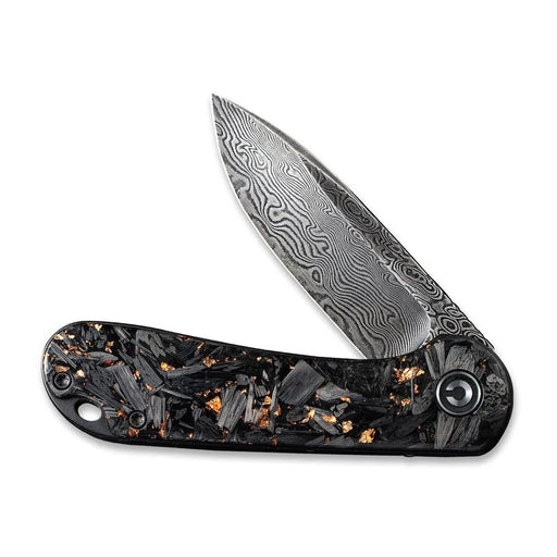 CIVIVI Elementum Flipper Knife 2.96" Damascus Blade Copper Shred Carbon Fiber Handles - NORTH RIVER OUTDOORS