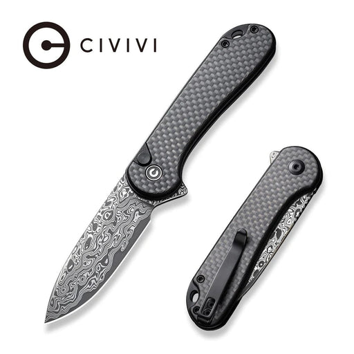 CIVIVI Knives Elementum Flipper Knife 2.96" Damascus, Carbon Fiber CIVC907DS - NORTH RIVER OUTDOORS