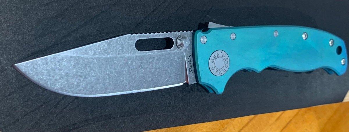 Custom Demko AD20.5 Shark Lock Folding Knife 3" CPM-3V Clip Point Titanium "Morning Blue" from NORTH RIVER OUTDOORS