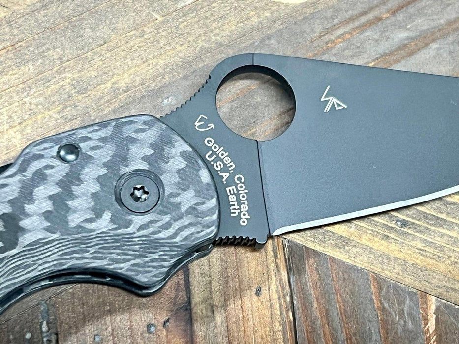 Custom Spyderco Para 3 Knife 3" S45VN All Black Tactical Basket Weave Carbon Fiber "TacP" from NORTH RIVER OUTDOORS