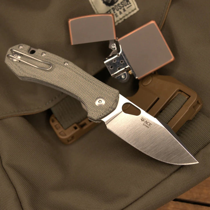 GiantMouse ACE Atelier Folding Knife 2.875" Elmax Satin Green Micarta Handles (Italy) from NORTH RIVER OUTDOORS