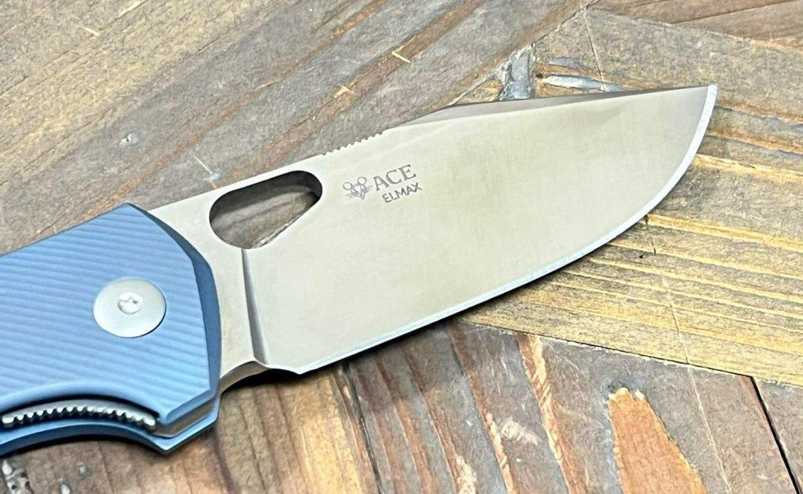 GiantMouse ACE Atelier Semi-Custom Ti Anodized Folding Knife 2.875" Elmax "Midnight Blue" from NORTH RIVER OUTDOORS