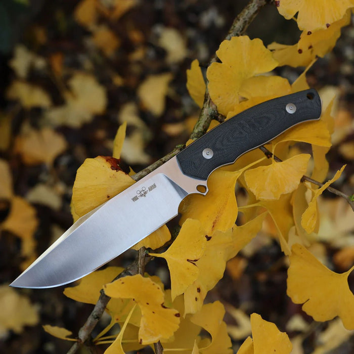 GiantMouse GMF4-DB-SATIN GMF4 Fixed Blade Knife 5.65" N690 Satin Clip Point Black Canvas Micarta from NORTH RIVER OUTDOORS