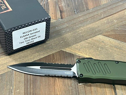 Guardian Tactical Recon-035 98232 Two-tone Elmax D/E Serrated OD OTF Auto Knife from NORTH RIVER OUTDOORS