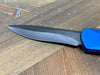 Heretic Knives Manticore S OTF Auto 2.55" MagnaCut Black DLC Recurve Blade, Blue Aluminum Handle with Blue CamoCarbon - NORTH RIVER OUTDOORS