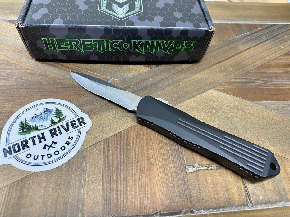 Heretic Manticore E Black OTF Auto Knife 3" Recurve Stonewash H029-2A from NORTH RIVER OUTDOORS