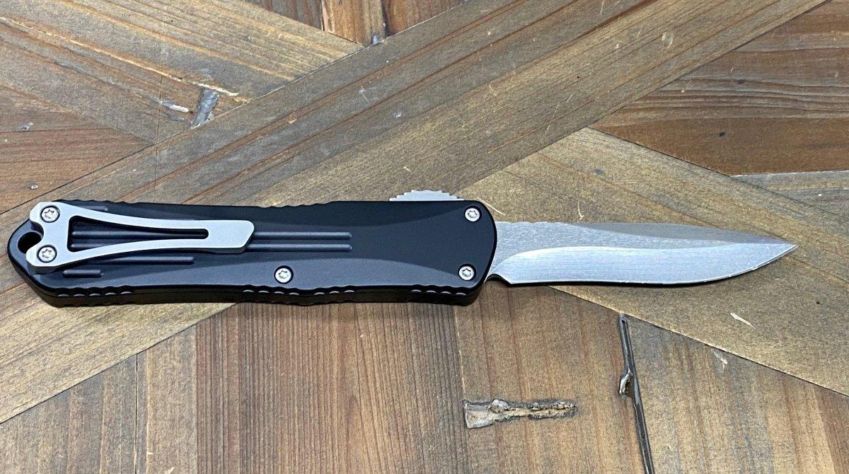 Heretic Manticore E Black OTF Auto Knife 3" Recurve Stonewash H029-2A from NORTH RIVER OUTDOORS