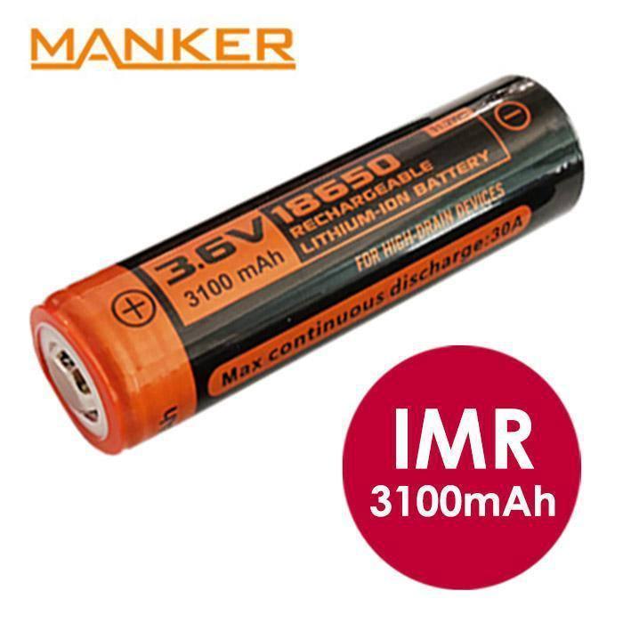 Manker 3100mAh 18650 Battery 3.6V from NORTH RIVER OUTDOORS