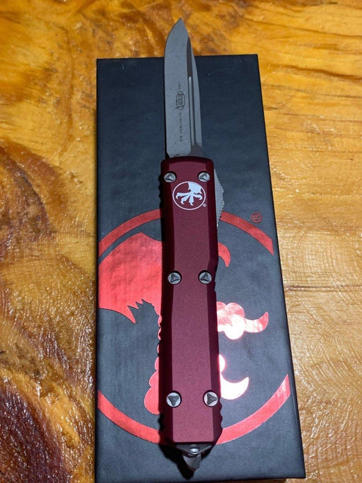 Microtech 121-10APMR Ultratech Auto S/E Knife 3.46" Apocalyptic Plain Blade, Merlot Handles - NORTH RIVER OUTDOORS