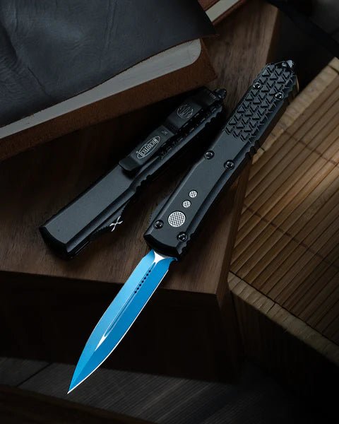 Microtech 122-1JK Ultratech D/E Jedi Knight Black Handle Blue Blade from NORTH RIVER OUTDOORS