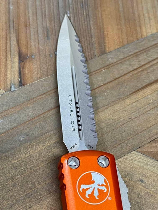 Microtech 232-12 OR UTX-85 D/E Orange Handle Full Serrated Blade (USA) - NORTH RIVER OUTDOORS