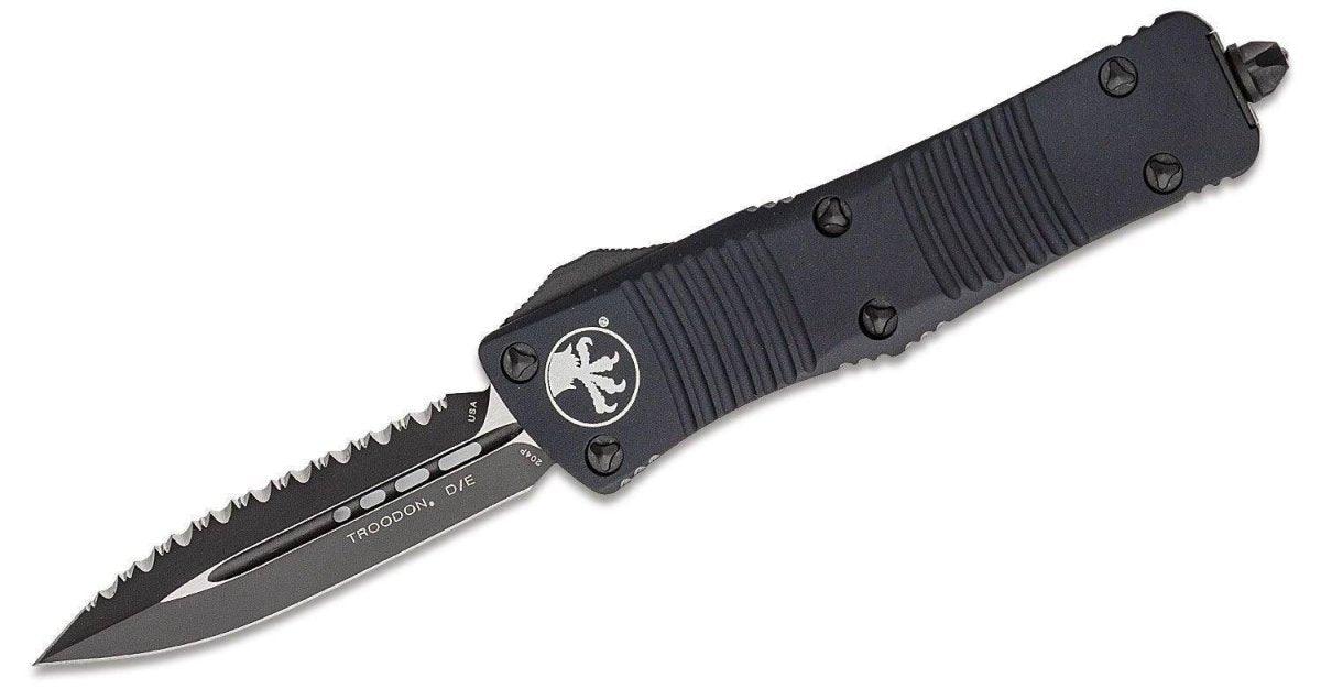 Microtech Troodon Tactical Auto OTF Knife Black Plain/Serrated D/E Blade from NORTH RIVER OUTDOORS