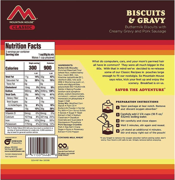 Mountain House Classic Biscuits and Gavy Survival & Emergency Food (3 Servings) - NORTH RIVER OUTDOORS