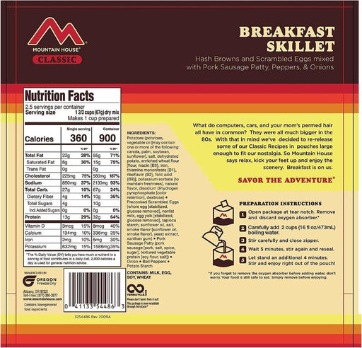 Mountain House Classic Breakfast Skillet Survival & Emergency Food (2 Servings) - NORTH RIVER OUTDOORS